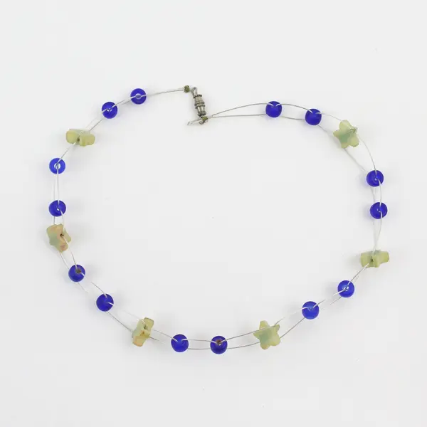 Silver-Tone Glass Beaded Station Necklace Choker 14"