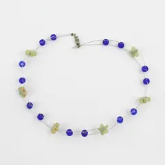 Silver-Tone Glass Beaded Station Necklace Choker 14"