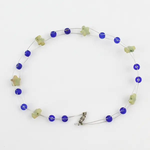 Silver-Tone Glass Beaded Station Necklace Choker 14"