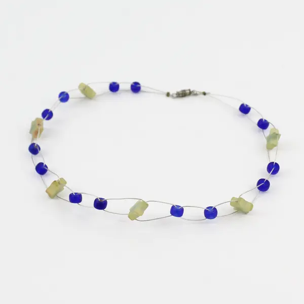 Silver-Tone Glass Beaded Station Necklace Choker 14"