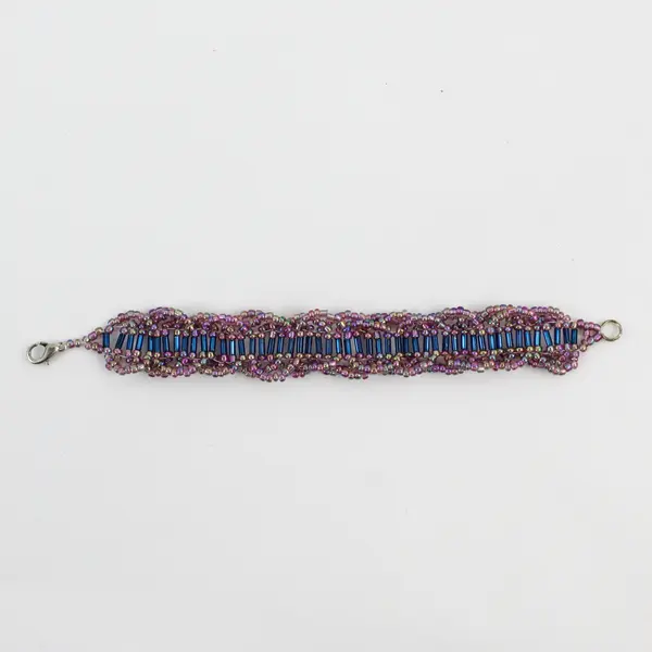 Iridescent Purple and Blue Seed Bead Bracelet 6-3/4"
