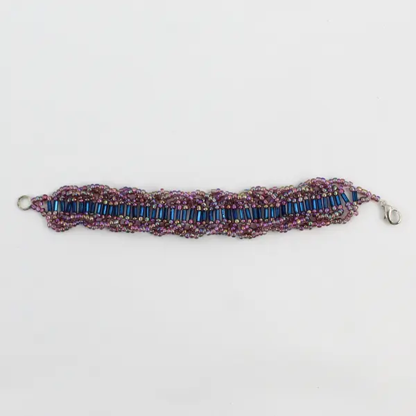 Iridescent Purple and Blue Seed Bead Bracelet 6-3/4"