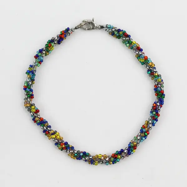 Multicolor Glass Seed Bead Bracelet 9"