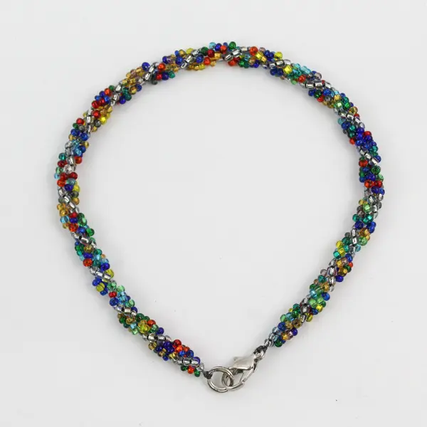 Multicolor Glass Seed Bead Bracelet 9"