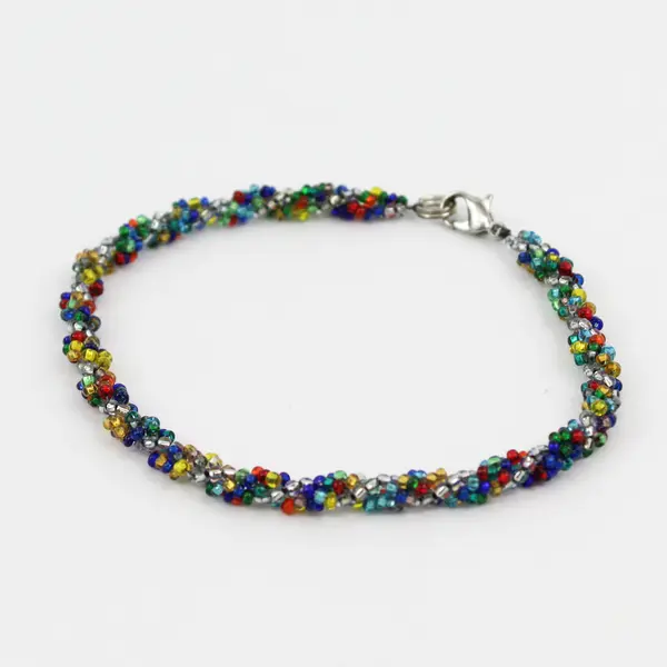 Multicolor Glass Seed Bead Bracelet 9"
