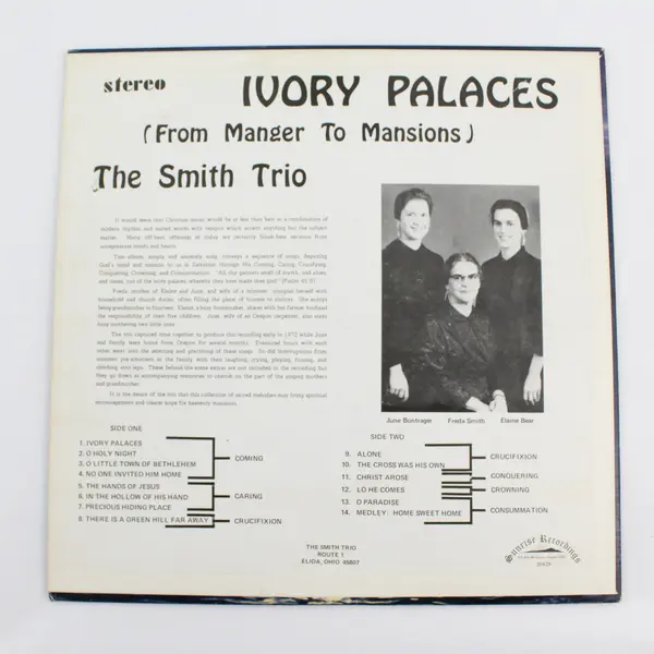 The Smith Trio Ivory Palaces (From Manger To Mansions) Sunrise Recordings LP