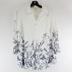 Coldwater Creek Blue & White Floral Print 3/4-Sleeve Button-Up Blouse Women's XL