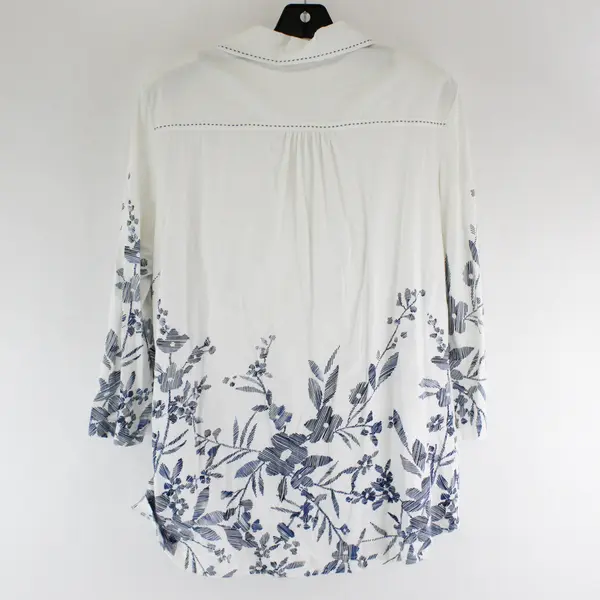 Coldwater Creek Blue & White Floral Print 3/4-Sleeve Button-Up Blouse Women's XL