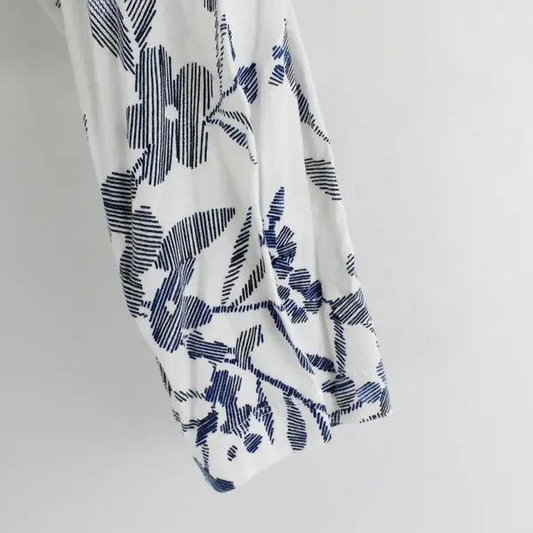 Coldwater Creek Blue & White Floral Print 3/4-Sleeve Button-Up Blouse Women's XL