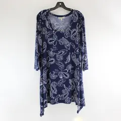 Woman Within Navy Blue and White Paisley 3/4-Sleeve Scoop Neck Top Women's 1X
