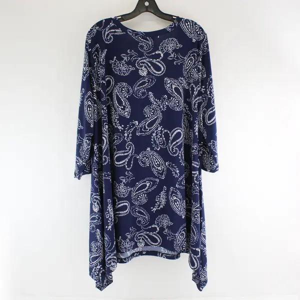 Woman Within Navy Blue and White Paisley 3/4-Sleeve Scoop Neck Top Women's 1X