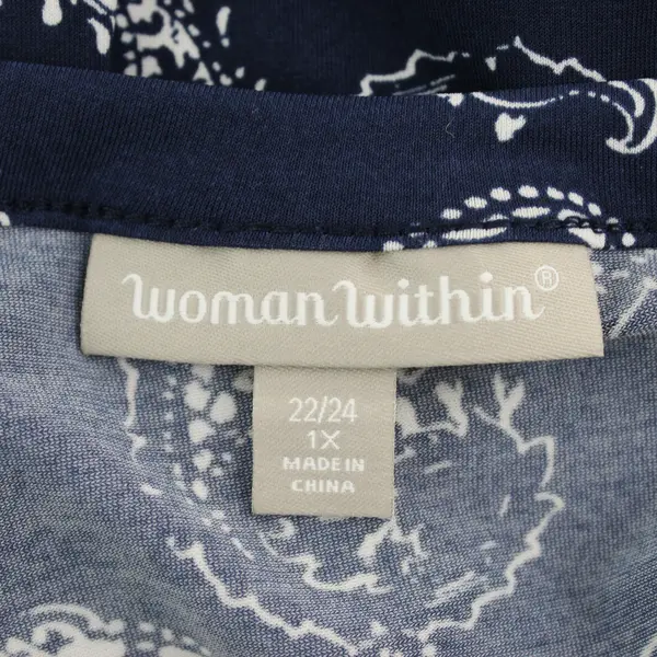 Woman Within Navy Blue and White Paisley 3/4-Sleeve Scoop Neck Top Women's 1X
