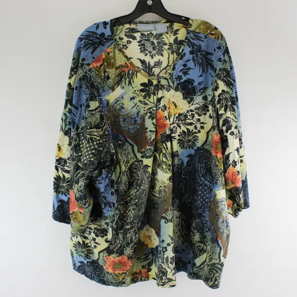 Liz & Me Multicolor Floral Print Sequin 3/4-Sleeve Top Women's 4X