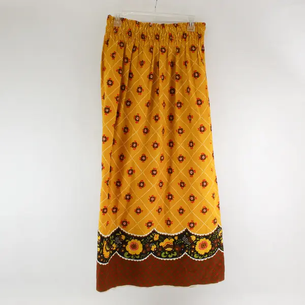 Handmade Retro Yellow Brown Floral Pattern Maxi Skirt Women's Medium
