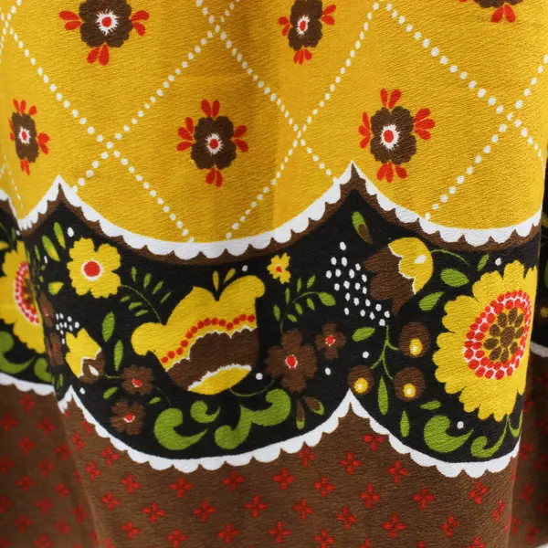 Handmade Retro Yellow Brown Floral Pattern Maxi Skirt Women's Medium