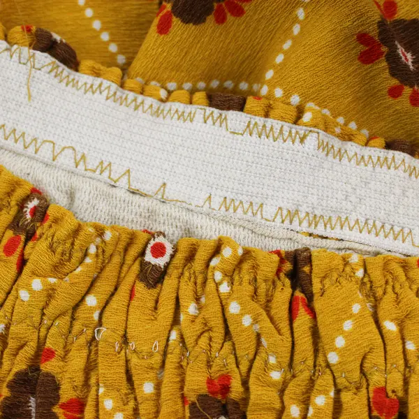 Handmade Retro Yellow Brown Floral Pattern Maxi Skirt Women's Medium