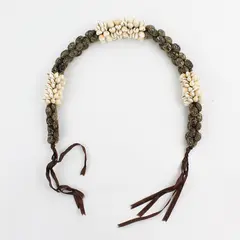 Handmade Multi-Strand White Cowrie Kukui Nut Lei Necklace 22in