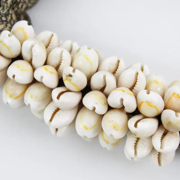 Handmade Multi-Strand White Cowrie Kukui Nut Lei Necklace 22in