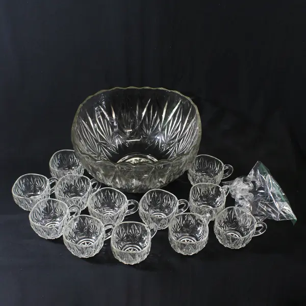 Hazel Atlas Williamsport Clear Square 23 Pc Punch Bowl Set