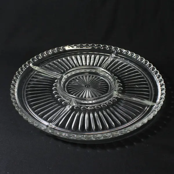 Vintage 5 Part Clear Ribbed  Divided Relish Dish 13.5"