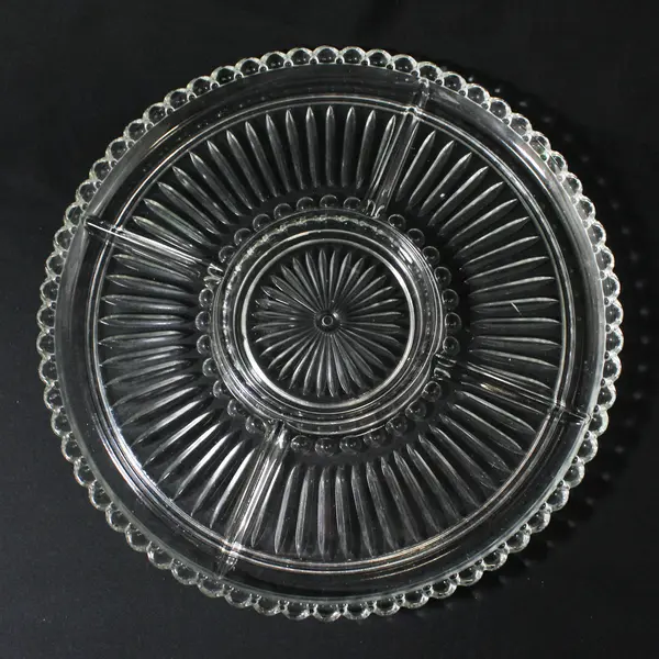 Vintage 5 Part Clear Ribbed  Divided Relish Dish 13.5"