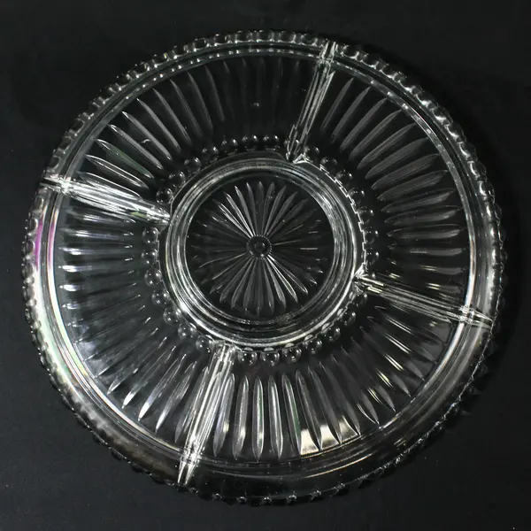 Vintage 5 Part Clear Ribbed  Divided Relish Dish 13.5"