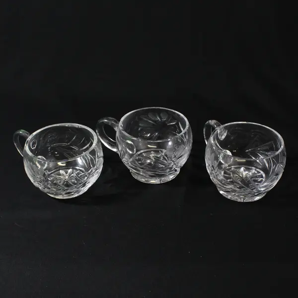 Set of 3 Clear Glass Punch Cups Etched Flower Pattern