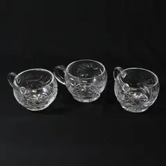 Set of 3 Clear Glass Punch Cups Etched Flower Pattern