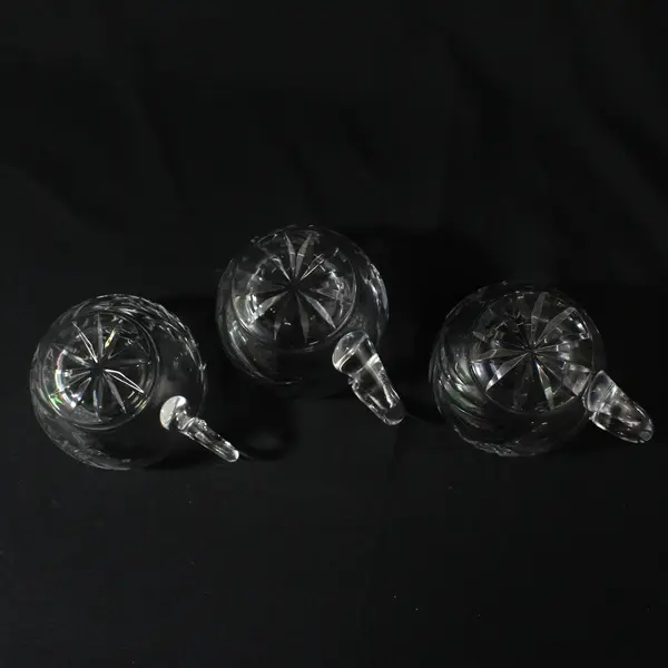 Set of 3 Clear Glass Punch Cups Etched Flower Pattern