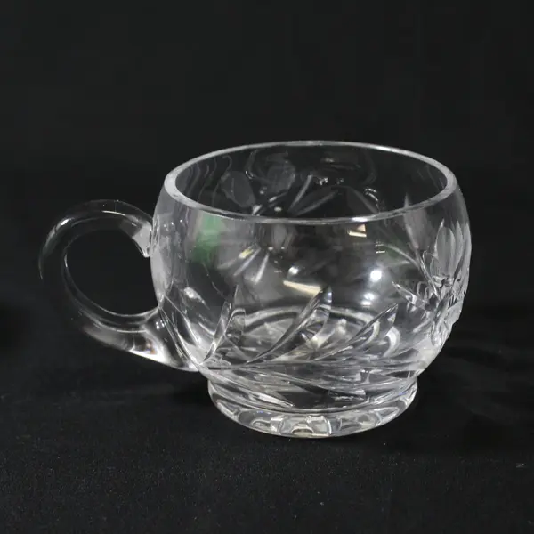 Set of 3 Clear Glass Punch Cups Etched Flower Pattern