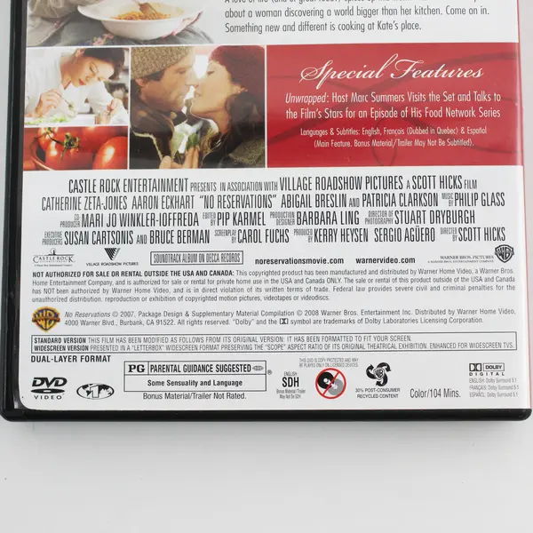 No Reservations (DVD, 1 Disc, Scott Hicks, 2007, Warner Bros, Romance Comedy)
