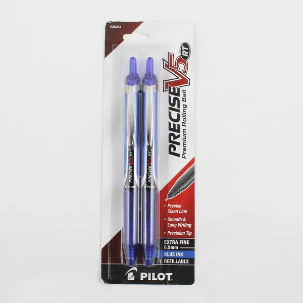 Pilot Precise V5 RT Blue Rollerball Pens 2 Pack 0.5mm Extra Fine