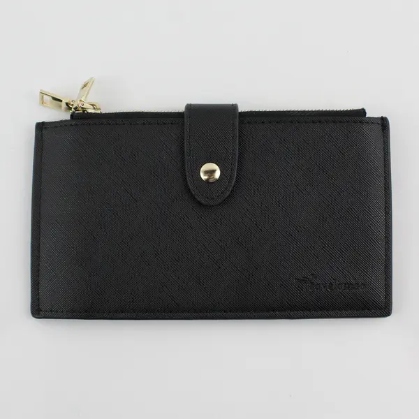 Travelambo Black Bifold Wallet with 17 Card Slots & Zippers