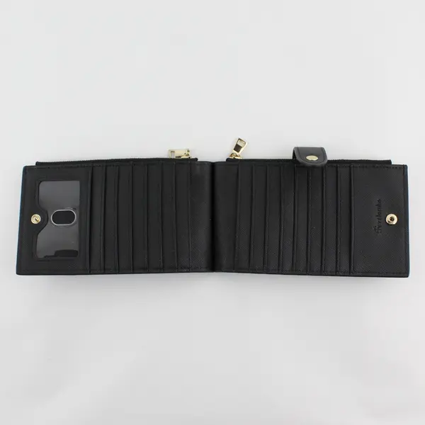 Travelambo Black Bifold Wallet with 17 Card Slots & Zippers