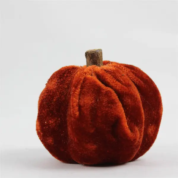 Lot of 11 Small Decorative Orange Velvet Artificial Pumpkins 3"