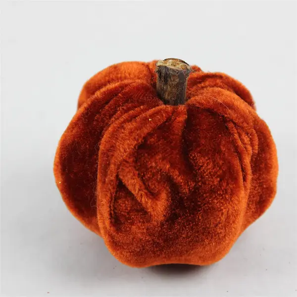 Lot of 11 Small Decorative Orange Velvet Artificial Pumpkins 3"