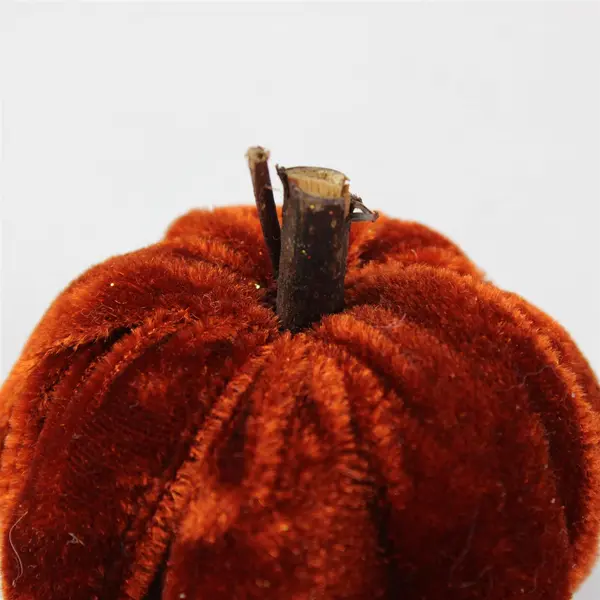 Lot of 11 Small Decorative Orange Velvet Artificial Pumpkins 3"