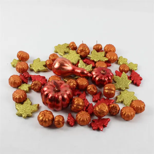 Lot of 67 Small Decorative Glittery Autumn Leaves and Pumpkins DIY Craft