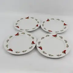 Set Of 4 Everyday Gibson Winter Birds Cardinal Christmas Dinner Plates 10"