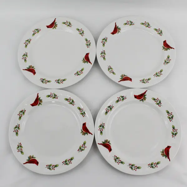 Set Of 4 Everyday Gibson Winter Birds Cardinal Christmas Dinner Plates 10"