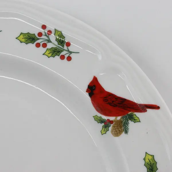 Set Of 4 Everyday Gibson Winter Birds Cardinal Christmas Dinner Plates 10"