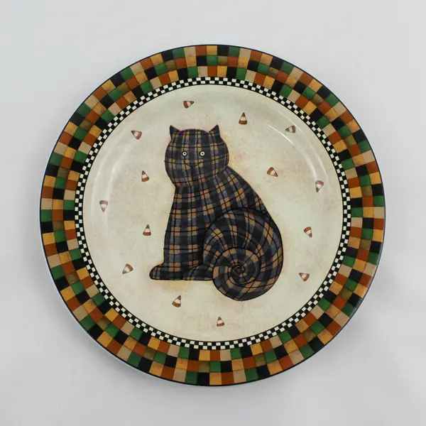 Sakura Debbie Mumm Halloween Plaid Cat Salad Plate 8in 2001