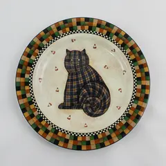 Sakura Debbie Mumm Halloween Plaid Cat Salad Plate 8in 2001