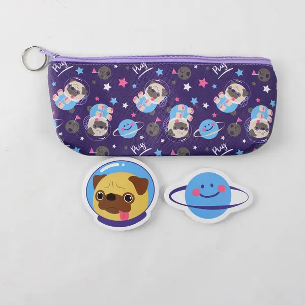 Pugs In Space Purple Zipper Pencil Case
