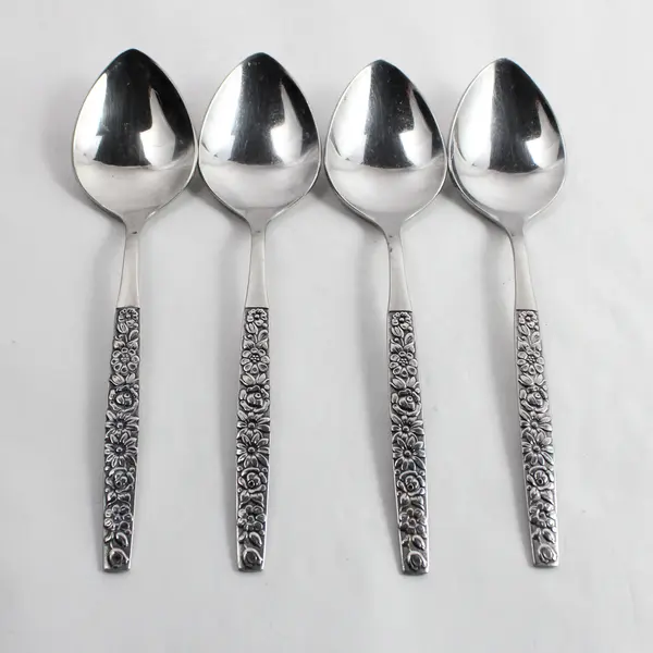 Lot of 4 Oneida Malibu Stainless Steel Dinner Spoon with Floral Handle Design