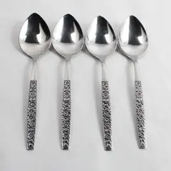 Lot of 4 Oneida Malibu Stainless Steel Dinner Spoon with Floral Handle Design