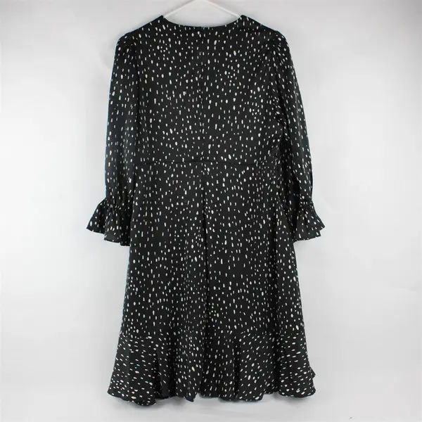 DKNY White Spotted Black Balloon Sleeve Knee-Length Dress Women's Size 10