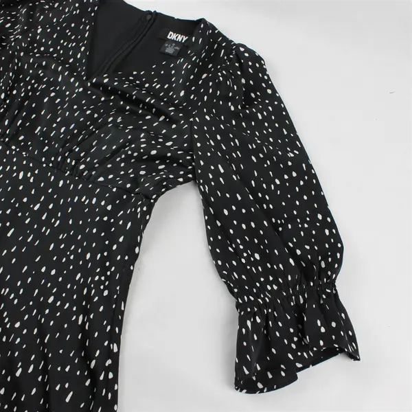 DKNY White Spotted Black Balloon Sleeve Knee-Length Dress Women's Size 10