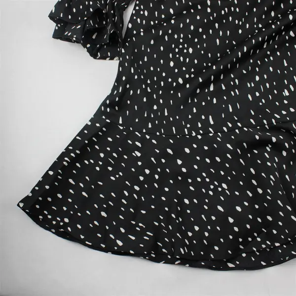DKNY White Spotted Black Balloon Sleeve Knee-Length Dress Women's Size 10