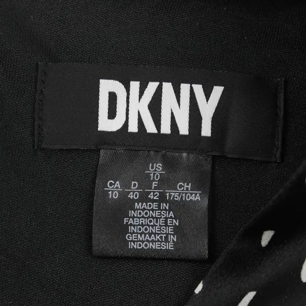 DKNY White Spotted Black Balloon Sleeve Knee-Length Dress Women's Size 10